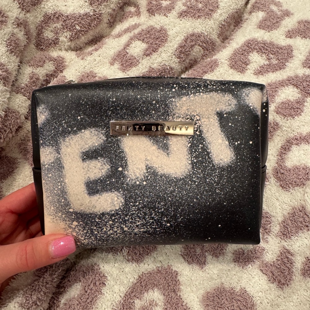 NWOT Small Fenty Beauty Black and White Cosmetic Bag with Monogram Design